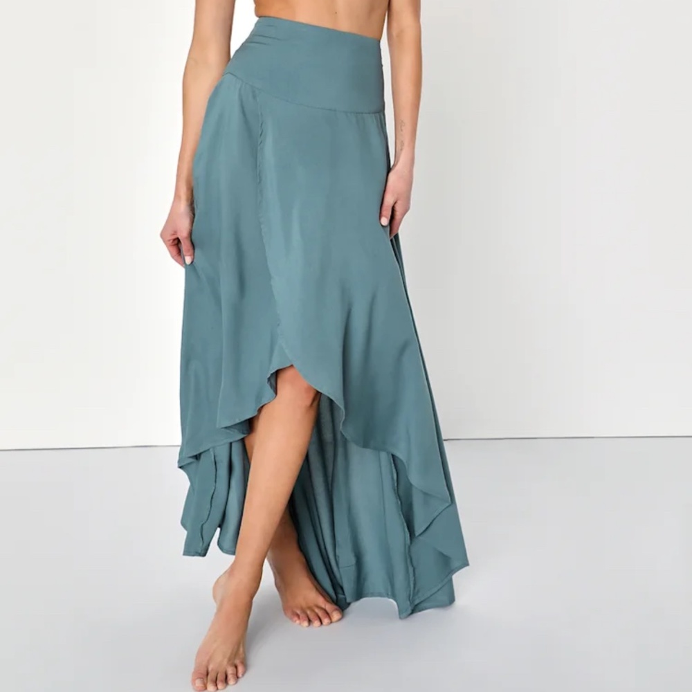 Ambrosio Dark Sage Green High-Low Maxi Skirt O'Neill
